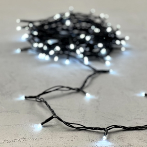 Светодиодная нить 100 холодных белых LED ламп, 10 м., 24В, черный провод ПВХ, LTC (PST100-11-1W) 