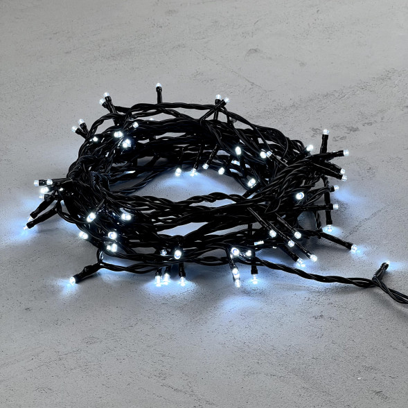 Светодиодная нить 100 холодных белых LED ламп, 10 м., 24В, черный провод ПВХ, LTC (PST100-11-1W) 