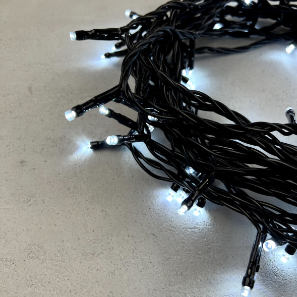 Светодиодная нить 100 холодных белых LED ламп, 10 м., 24В, черный провод ПВХ, LTC (PST100-11-1W) 