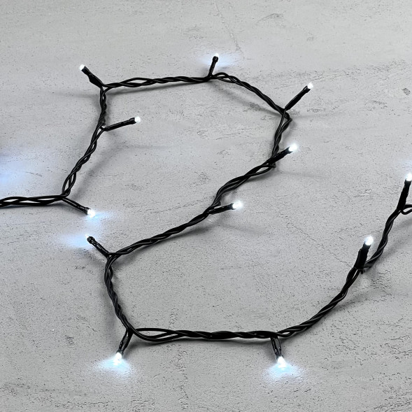 Светодиодная нить 100 холодных белых LED ламп, 10 м., 24В, черный провод ПВХ, LTC (PST100-11-1W) 