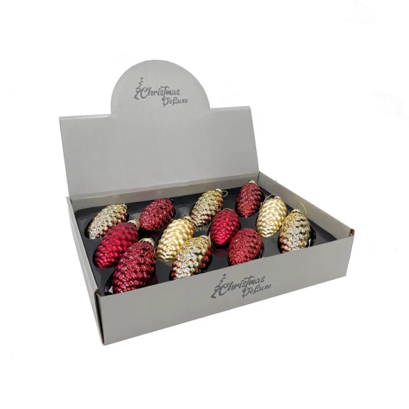 Набор стеклянных шишек Клад Белки 10*5 см., 12 шт., золото и красный, Christmas DeLuxe (86462) 