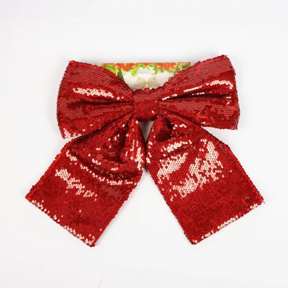 Бант Гретта 25x28 см., 1 шт., красный, пайетки, Christmas DeLuxe (14250) 