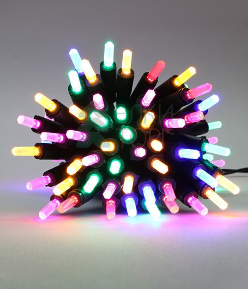 Светодиодная нить Самоцветы 100 разноцветных LED ламп, 10 м., 220В, зеленый провод, Beauty Led (SAM100-13-2M) 