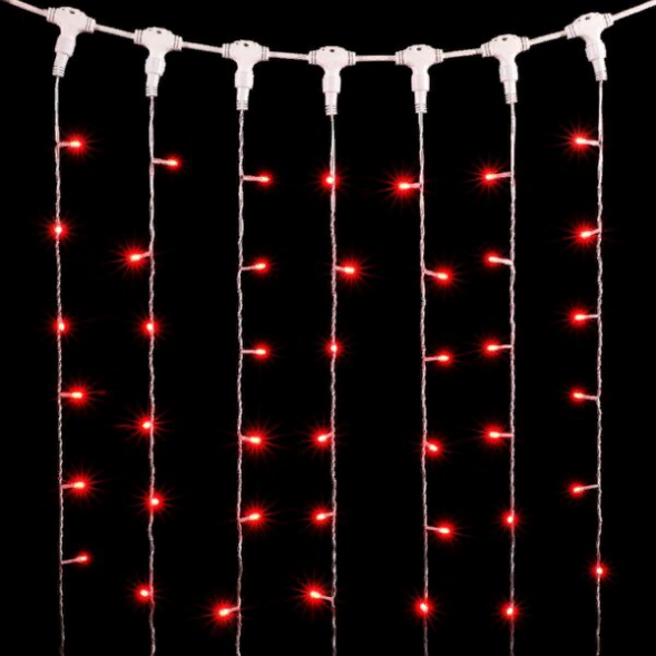 Светодиодный занавес 1*6 м., 600 красных LED ламп, прозрачный провод провод ПВХ, LTC (PCL601-10-2R) 