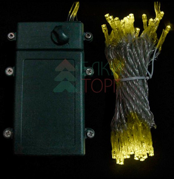 Светодиодная гирлянда 5 м., 3 батарейки типа D 4.5V, 50 LED ламп цвета шампань, таймер, прозрачный провод, LTC (EST50-4W10-8CH) 