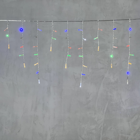 Светодиодная бахрома с колпачком 3,1*0,5 м., 120 разноцветных LED ламп, мерцание, прозрачный провод ПВХ, IP65, LTC (PIL120BLWCAP-10-2M) 