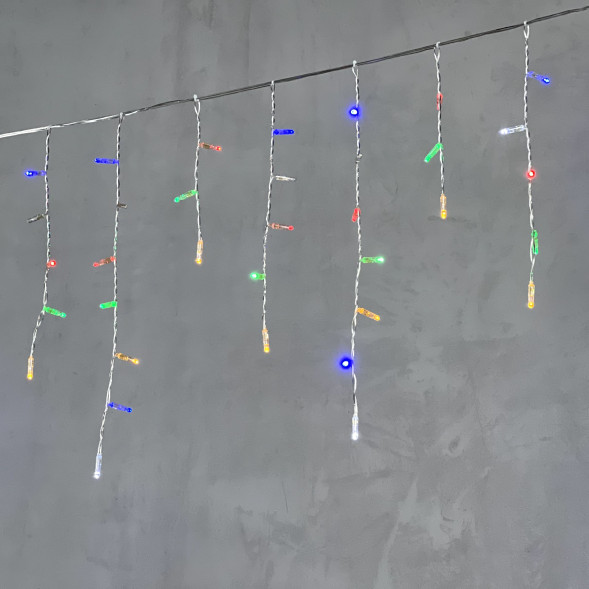 Светодиодная бахрома с колпачком 3,1*0,5 м., 120 разноцветных LED ламп, мерцание, прозрачный провод ПВХ, IP65, LTC (PIL120BLWCAP-10-2M) 