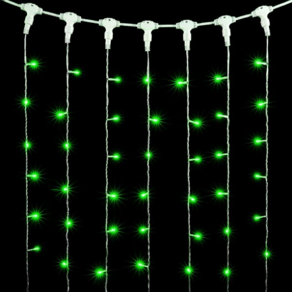 Светодиодный занавес 1*6 м., 600 зеленый LED ламп, прозрачный провод ПВХ, LTC (PCL601-10-2G) 