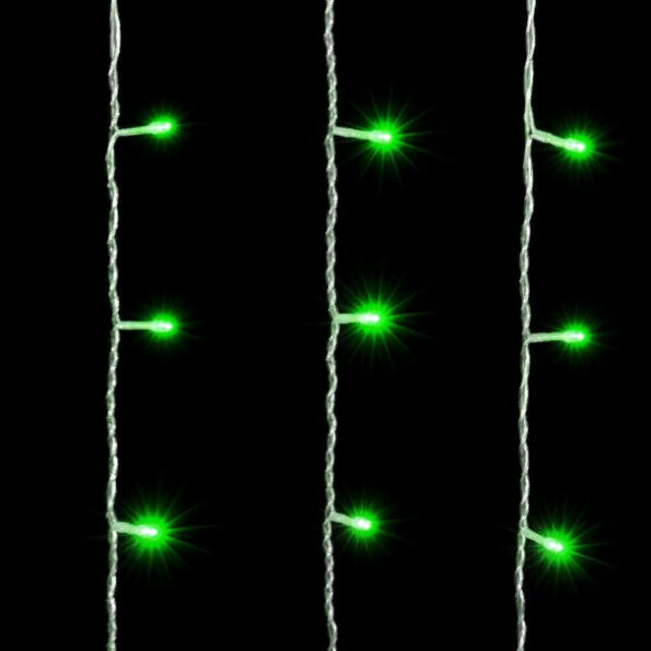 Светодиодный занавес 1*6 м., 600 зеленый LED ламп, прозрачный провод ПВХ, LTC (PCL601-10-2G) 