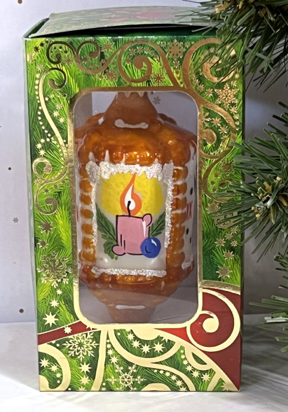 Елочное украшение круглый Фонарик, стекло, 10,5 см., 1 шт., Витус (А83) 