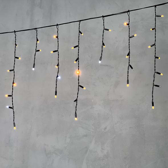 Светодиодная бахрома с колпачком 3,1*0,5 м., 120 желтых LED ламп, мерцание, черный провод ПВХ, IP65, LTC (PIL120BLWCAP-11-2Y) 