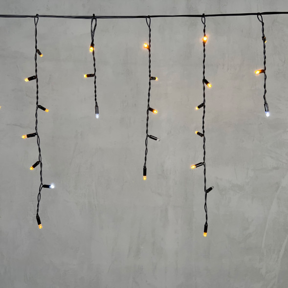 Светодиодная бахрома с колпачком 3,1*0,5 м., 120 желтых LED ламп, мерцание, черный провод ПВХ, IP65, LTC (PIL120BLWCAP-11-2Y) 