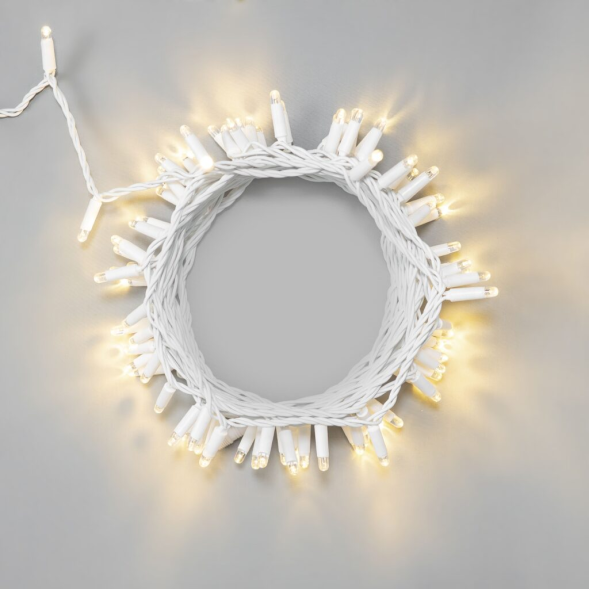 Светодиодная нить 10 м., 24 В, 100 LED, тепло-белая, белый провод каучук, LTC (ECO100-8-1WW) 