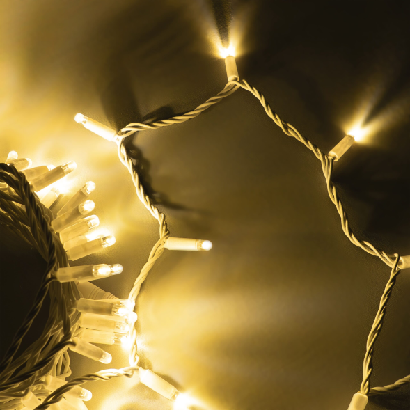 Светодиодная нить 10 м., 24 В, 100 LED, тепло-белая, белый провод каучук, LTC (ECO100-8-1WW) 