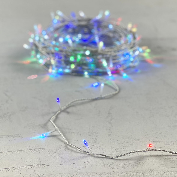 Светодиодная гирлянда 200 разноцветных LED ламп с RGB светодиодом, 20 м., 24V., черный силиконовый провод, IP65, Beauty Led (EST200-10-1RGB) 