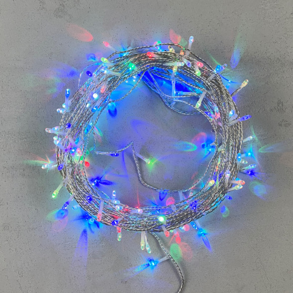 Светодиодная гирлянда 200 разноцветных LED ламп с RGB светодиодом, 20 м., 24V., черный силиконовый провод, IP65, Beauty Led (EST200-10-1RGB) 