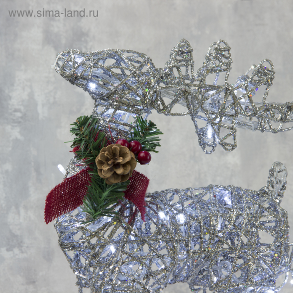 Светодиодная фигура Олень с санями серебристый, олень 40×50×16 см., сани 40×25×10 см., металл, 220 В,  Luazon Lighting (3662055) 
