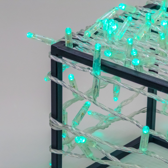 Светодиодная нить 10 м. с колпачком 24 В, 100 LED, аква, прозрачный провод ПВХ, LTC (PST100CAP-10-1A) 
