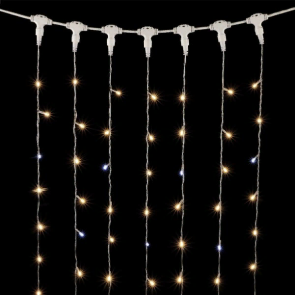 Светодиодный занавес 2*3 м., 600 теплых белых LED ламп, мерцание, прозрачный провод ПВХ, LTC (PCL602BLW-10-2WW) 