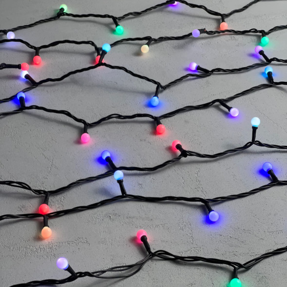 Светодиодная гирлянда шарики Fiesta, 10 м., 100 RGB LED  ламп 13 мм , черный ПВХ, LTC (RGB SB100-1-2RGB) 