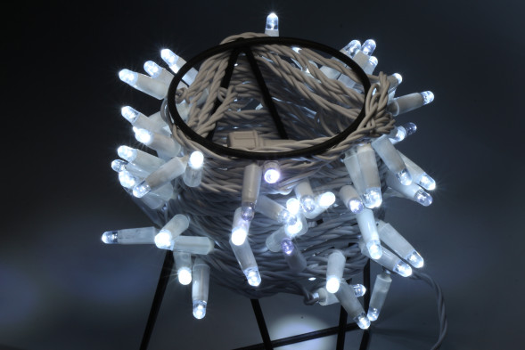 Светодиодная нить 100 холодных белых LED ламп, 10 м., 24В, мерцание, белый провод ПВХ, Teamprof (TPF-S10CF-24V-CW/W) 