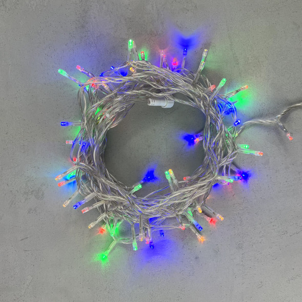 Светодиодная нить 100 разноцветных LED ламп, 10 м., 24В., прозрачный провод ПВХ, LTC (PST100-10-1M) 