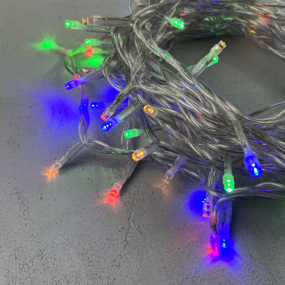 Светодиодная нить 100 разноцветных LED ламп, 10 м., 24В., прозрачный провод ПВХ, LTC (PST100-10-1M) 