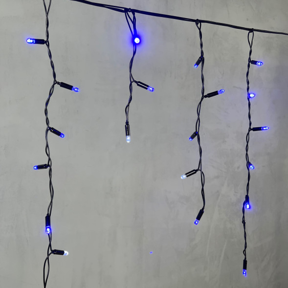 Светодиодная бахрома с колпачком 3,1*0,5 м., 120 синих LED ламп, мерцание, черный провод ПВХ, IP65, LTC (PIL120BLWCAP-11-2B) 