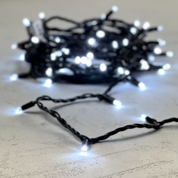 Гирлянда Нить 10 м., холодный белый, 220В, 75 LED, Провод Черный Каучук, IP65, LTC (LL75-1-2W)  