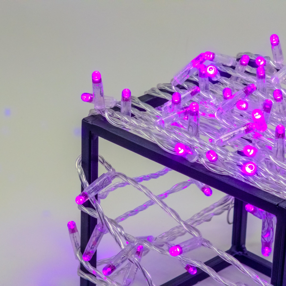 Светодиодная нить 10 м. с колпачком 24 В, 100 LED, фиолетовая, прозрачный провод ПВХ, LTC (PST100CAP-10-1PU) 