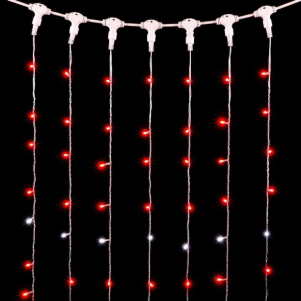Светодиодный занавес 2*3 м., 600 красных LED ламп, мерцание, прозрачный провод ПВХ, LTC (PCL602BLW-10-2R) 