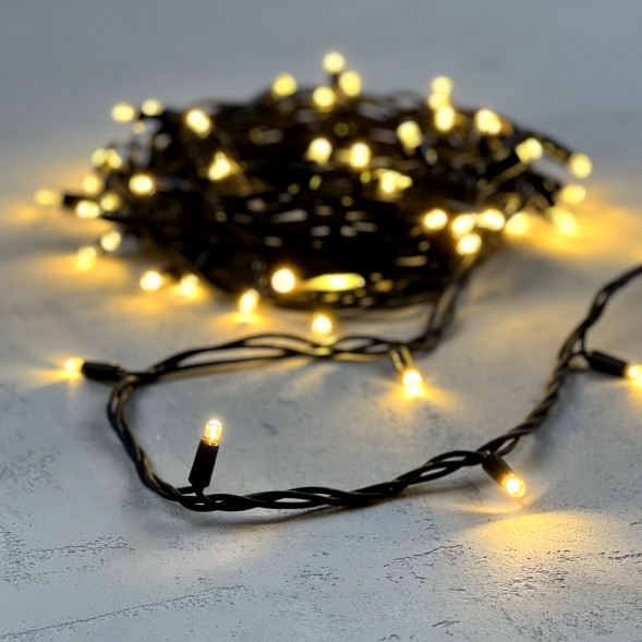Гирлянда Нить 10 м., теплый белый, 220В, 75 LED, Провод Черный Каучук, IP65, LTC (LL75-1-2WW)  