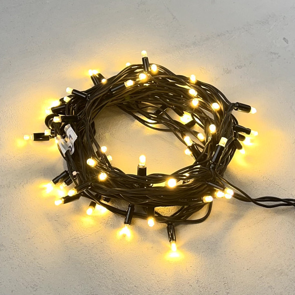 Гирлянда Нить 10 м., теплый белый, 220В, 75 LED, Провод Черный Каучук, IP65, LTC (LL75-1-2WW)  