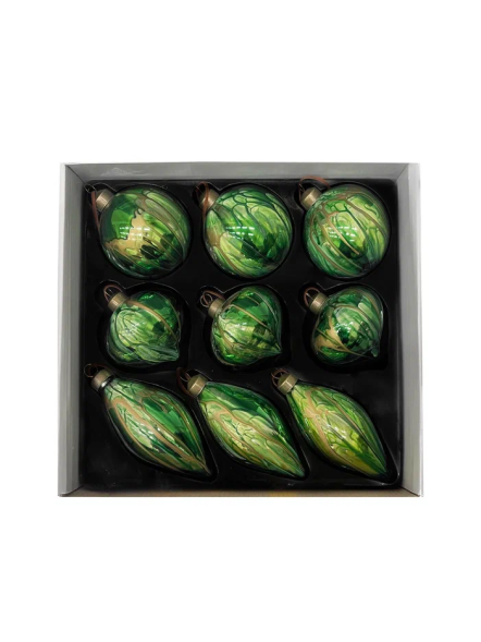 Набор стеклянных украшений Акварель зеленая 80 мм., 9 шт., Christmas DeLuxe (13073) 