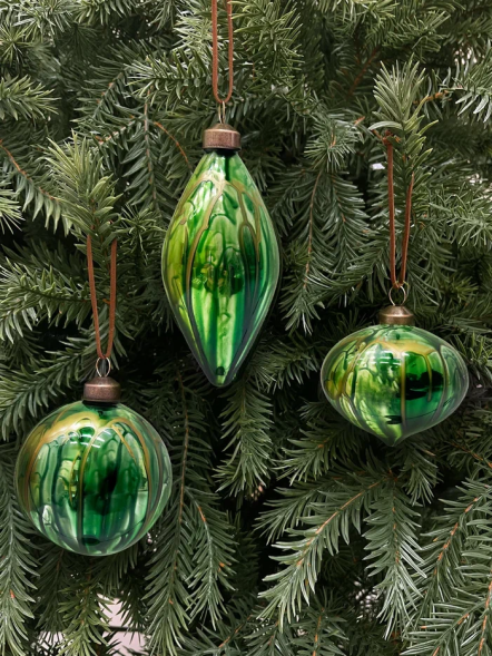 Набор стеклянных украшений Акварель зеленая 80 мм., 9 шт., Christmas DeLuxe (13073) 