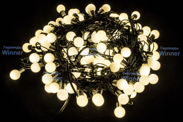 Светодиодная нить мини-лампочки 10 м., 220V, 100 теплых белых LED ламп, диаметр 1.6 см, зеленый провод, Winner (ww.01.5G.100-1,6ball) 