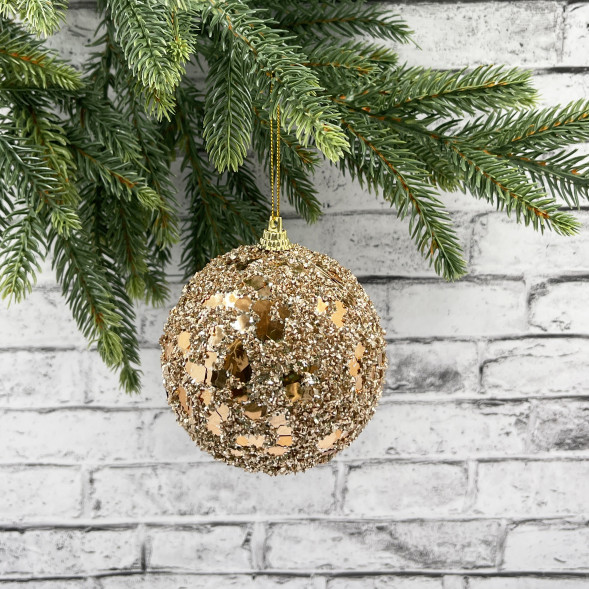 Шар новогодний Бисер 15 см., золотой, пенопласт, Christmas DeLuxe (11833)  