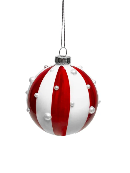 Набор стеклянных украшений Белуччи 80 мм., красный с белым, 9 шт., Christmas DeLuxe (13080) 