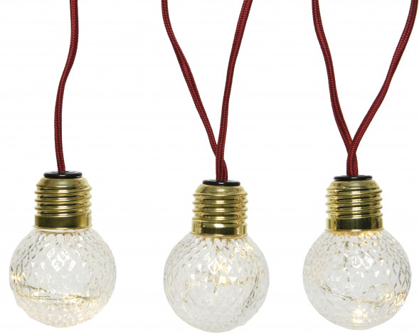 Сетодиодная ретро гирлянда Сириус 2.7 м., 220 V, 30 теплых белых LED ламп, красный провод, Kaemingk (480239) 