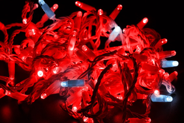 Светодиодная нить 100 красных LED ламп, 10 м., 24В, мерцание, белый провод ПВХ, Teamprof (TPF-S10CF-24V-CW/R) 