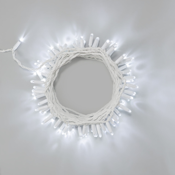 Светодиодная нить 10 м., 24 В, 100 LED, холодный белый, белый провод каучук, LTC (ECO100-8-1W) 