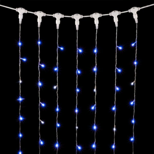 Светодиодный занавес 2*3 м., 600 синих LED ламп, мерцание, прозрачный провод ПВХ, LTC (PCL602BLW-10-2B) 
