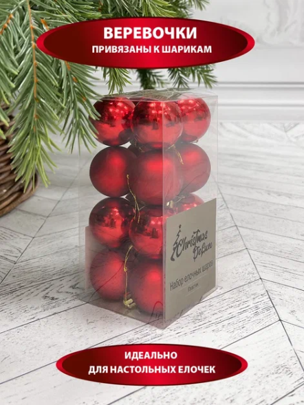 Набор пластиковых шаров Милена 40 мм., красный, 16 шт., Christmas DeLuxe (87042) 