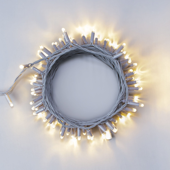 Светодиодная нить 10 м., 24 В, 100 LED, тепло-белая, серый провод каучук, LTC (ECO100-5-1WW) 