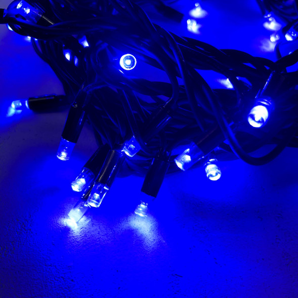 Гирлянда Нить 10 м., синих, 220В, 75 LED, Провод Черный Каучук, IP65, LTC (LL75-1-2B)  