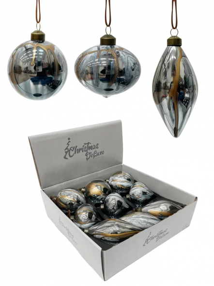 Набор стеклянных украшений Акварель 80 мм., темно-серый, 9 шт., Christmas DeLuxe (13074) 