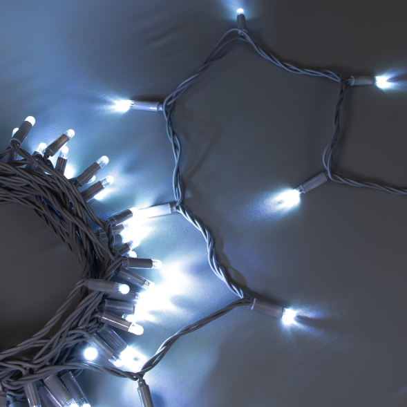 Светодиодная нить 10 м., 24 В, 100 LED, холодный белый, серый провод каучук, LTC (ECO100-5-1W) 
