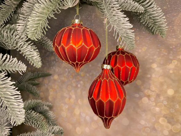  Набор стеклянных украшений Золотой узор 80 мм., красный, 9 шт., Christmas DeLuxe (13031) 