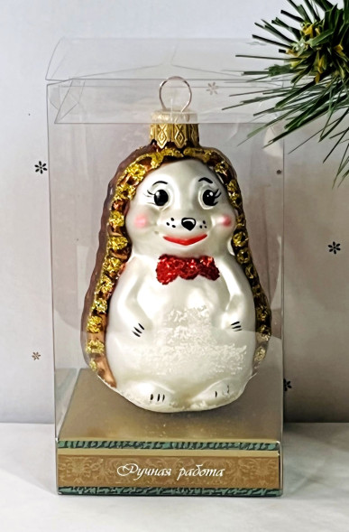 Елочное украшение Ежик с бантиком, красный, стекло, 9 см., 1 шт., Витус (А181-красный) 