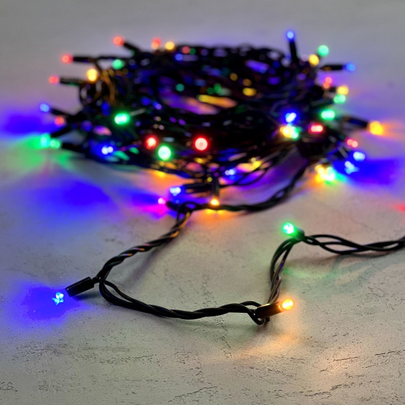 Гирлянда Нить 10 м., разноцветный, 220В, 75 LED, Провод Черный Каучук, IP65, LTC (LL75-1-2M)  